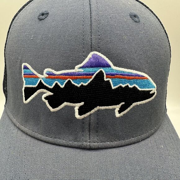 Patagonia Fitz Roy Trout Hat Cap Adjustable Snapback Fly Fishing Blueish Gray - Picture 2 of 8